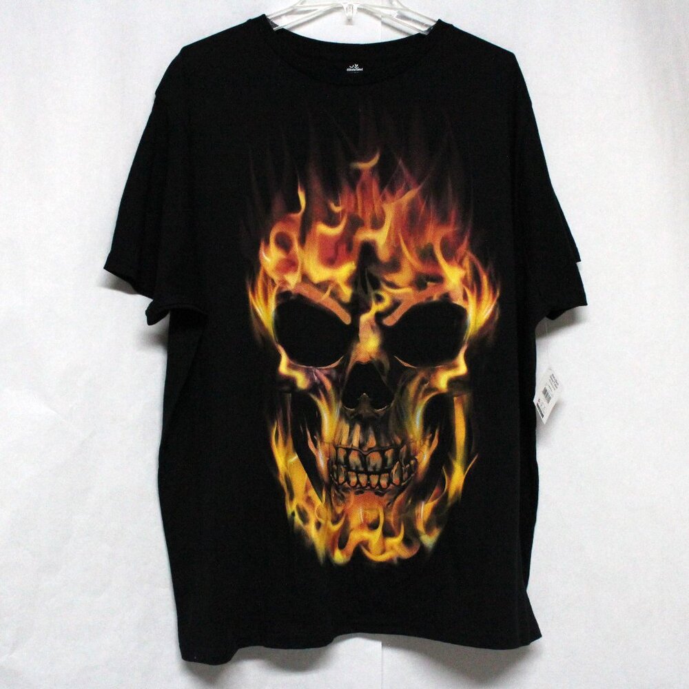 Men's 2XL 50-52 Flaming Skull Halloween Short Sleeve Tee Shirt
